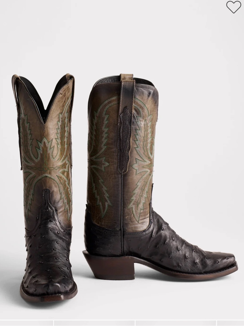 Lucchese Brown and Olive Ostrich-Textured Western Heeled Boot - Picture 2 of 9